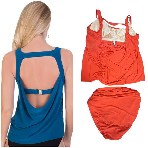 MAGICSUIT NWT Reese Cowl Back Tankini Top & Shirred Bikini Bottom Size 16 Orange - Picture 2 of 16
